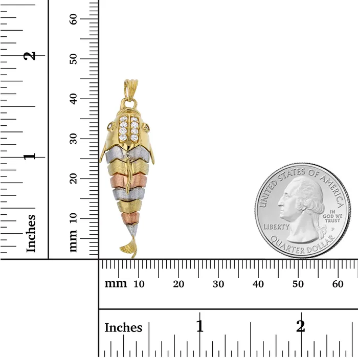 14K Gold Tricolor 45x14mm Fish Pendant DecadenceJewelry Necklaces