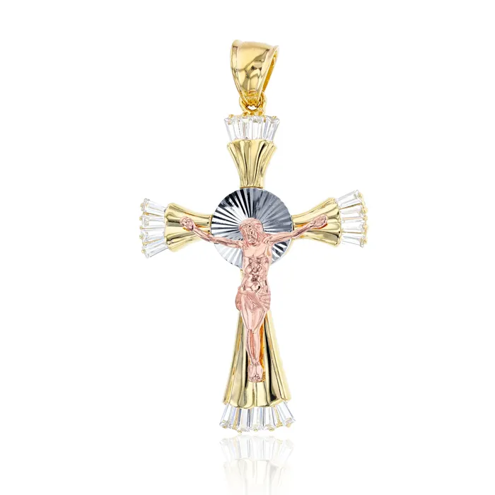 14K Tricolor Gold 75x44MM Jesus Cross Baguette Pendant DecadenceJewelry Necklaces 14K Tricolor Gold 75x44MM Jesus Cross Baguette Pendant DecadenceJewelry Necklaces