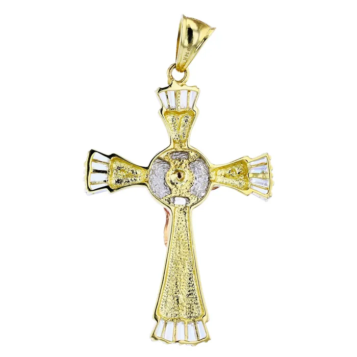 14K Tricolor Gold 75x44MM Jesus Cross Baguette Pendant DecadenceJewelry Necklaces 14K Tricolor Gold 75x44MM Jesus Cross Baguette Pendant DecadenceJewelry Necklaces