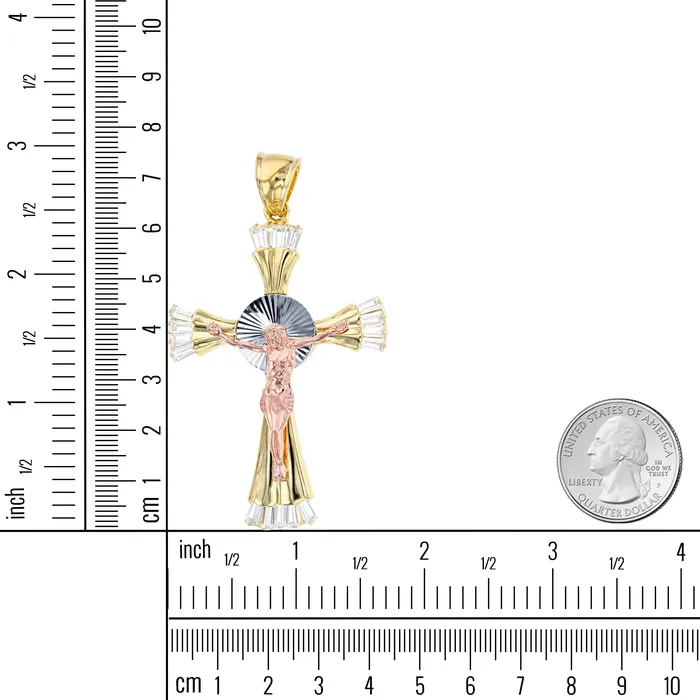 14K Tricolor Gold 75x44MM Jesus Cross Baguette Pendant DecadenceJewelry Necklaces 14K Tricolor Gold 75x44MM Jesus Cross Baguette Pendant DecadenceJewelry Necklaces
