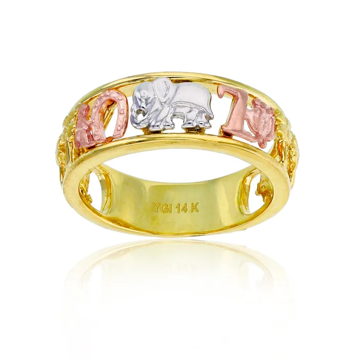 14K Tricolor Gold Polished Elephant Fashion Ring DecadenceJewelry Rings