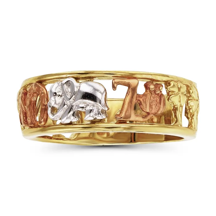 14K Tricolor Gold Polished Elephant Fashion Ring DecadenceJewelry Rings