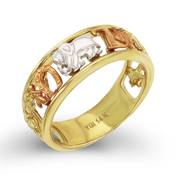 14K Tricolor Gold Polished Elephant Fashion Ring DecadenceJewelry Rings