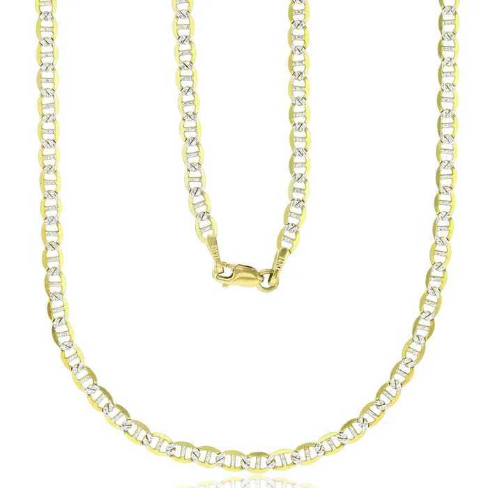 14k Two Tone Gold Solid 3mm350mm Mariner Pave Link Chain Bracelet with Lobster Claw Clasp Italian Gold Chain Mariner Pave Link Chains DecadenceJewelry Bracelets