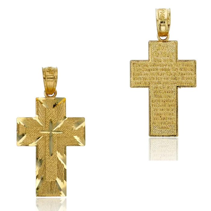 14K Yellow Gold DC Textured 25X125mm Our Father Prayer Engraved Cross Pendant DecadenceJewelry Necklaces 14K Yellow Gold DC Textured 25X125mm Our Father Prayer Engraved Cross Pendant DecadenceJewelry Necklaces