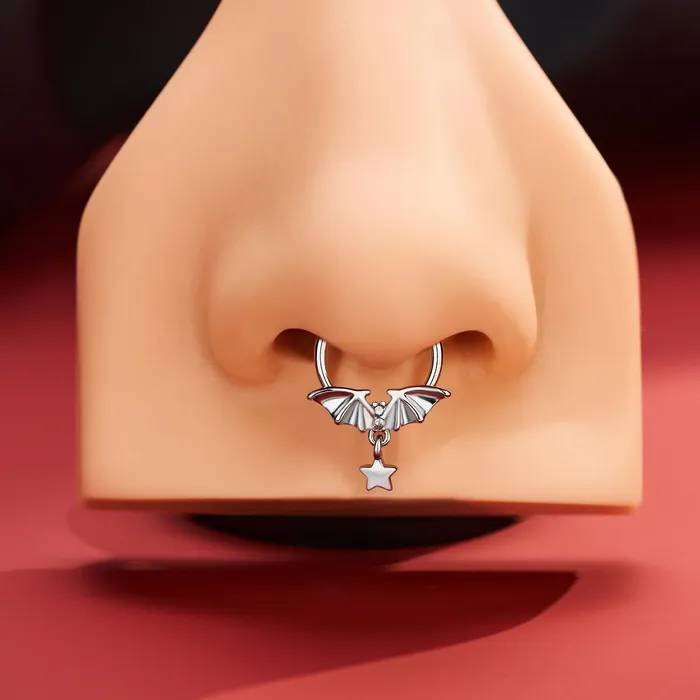 16G Bat Wings Star Dangle Septum Ring OUFER BODY JEWELRY Rings 16G Bat Wings Star Dangle Septum Ring OUFER BODY JEWELRY Rings
