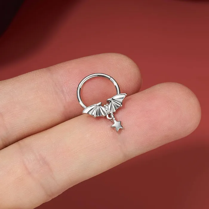 16G Bat Wings Star Dangle Septum Ring OUFER BODY JEWELRY Rings 16G Bat Wings Star Dangle Septum Ring OUFER BODY JEWELRY Rings