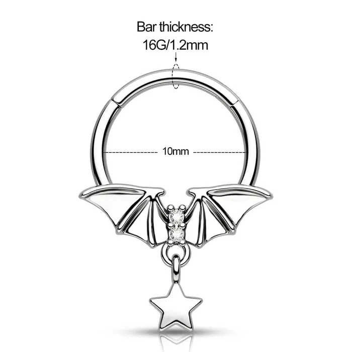 16G Bat Wings Star Dangle Septum Ring OUFER BODY JEWELRY Rings 16G Bat Wings Star Dangle Septum Ring OUFER BODY JEWELRY Rings