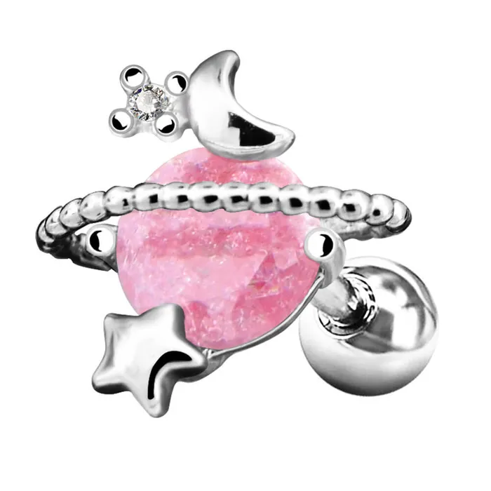 16G Pink Gemstone Silver and Rose Gold Planet Barbell Helix Stud OUFER BODY JEWELRY Earrings 16G Pink Gemstone Silver and Rose Gold Planet Barbell Helix Stud OUFER BODY JEWELRY Earrings