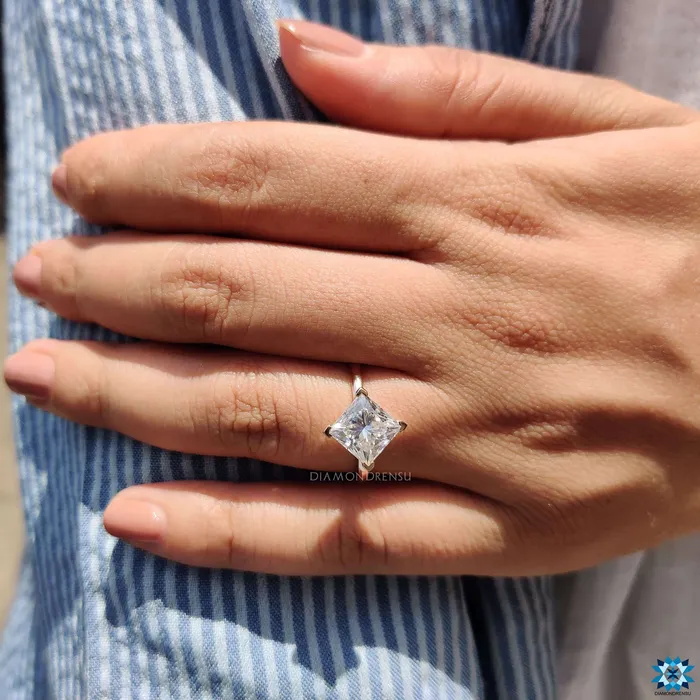 253 CT Princess Cut Moissanite Solitaire Engagement Ring Diamondrensu Rings