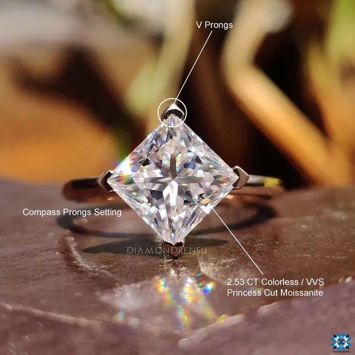 253 CT Princess Cut Moissanite Solitaire Engagement Ring Diamondrensu Rings