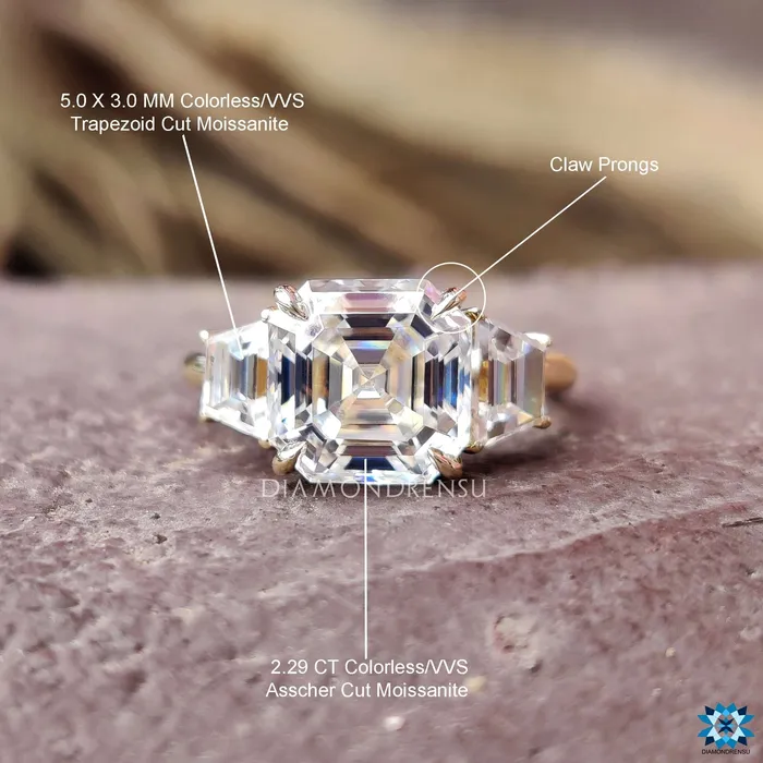 278 TCW Asscher Trapezoid Moissanite Three Stones Engagement Ring Diamondrensu Rings 278 TCW Asscher Trapezoid Moissanite Three Stones Engagement Ring Diamondrensu Rings