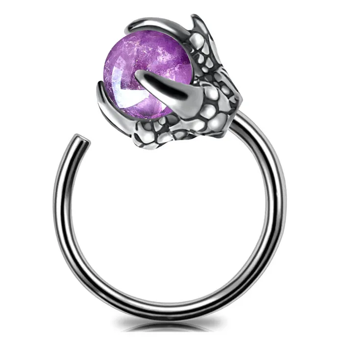 20G Dragon Claw with Amethyst Ball 8mm Nose Hoop Ring OUFER BODY JEWELRY Rings 20G Dragon Claw with Amethyst Ball 8mm Nose Hoop Ring OUFER BODY JEWELRY Rings