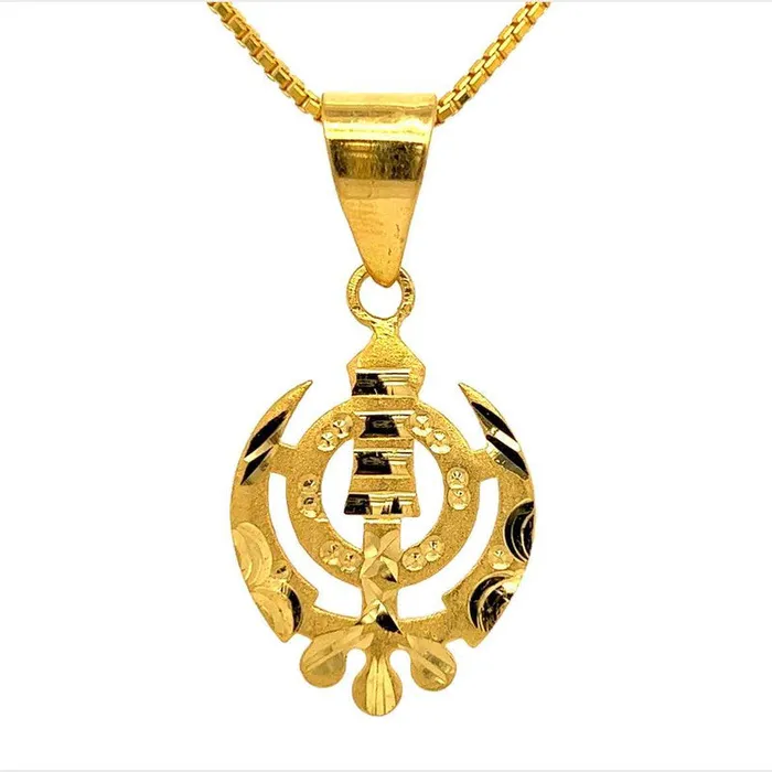22K Gold Khanda Sikh Cutout Pendant Gold Palace PreStyled Sets