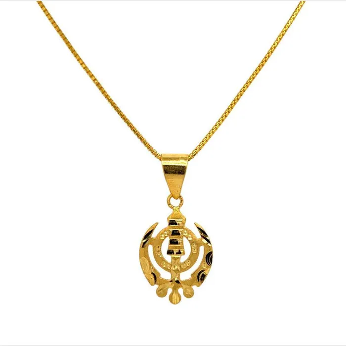 22K Gold Khanda Sikh Cutout Pendant Gold Palace PreStyled Sets