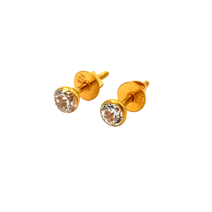 22k Yellow Gold Cubic Zirconia Stud Earrings with gold weight of 0659g Gold Palace Earrings