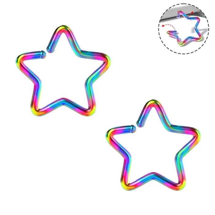 2PCS 20G Titanium Star Seamless Nose Ring OUFER BODY JEWELRY Rings