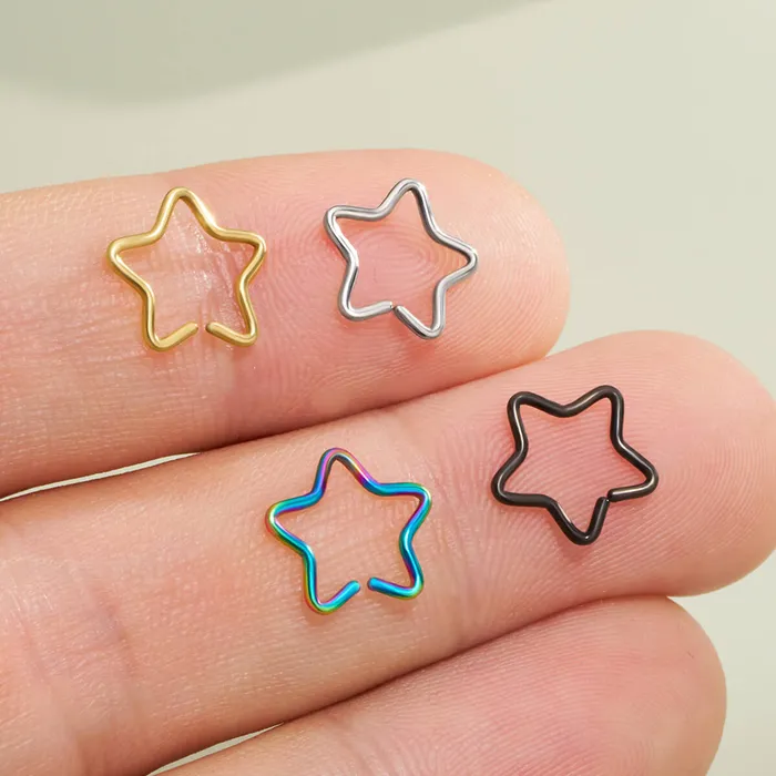 2PCS 20G Titanium Star Seamless Nose Ring OUFER BODY JEWELRY Rings