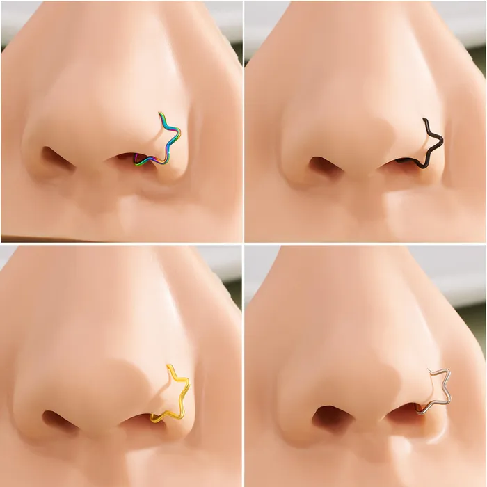 2PCS 20G Titanium Star Seamless Nose Ring OUFER BODY JEWELRY Rings
