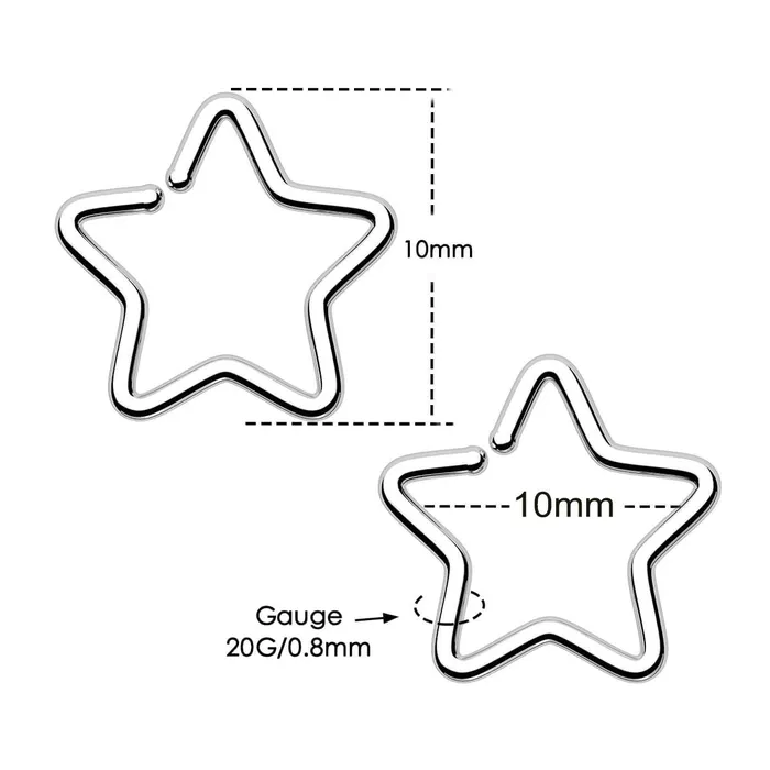 2PCS 20G Titanium Star Seamless Nose Ring OUFER BODY JEWELRY Rings
