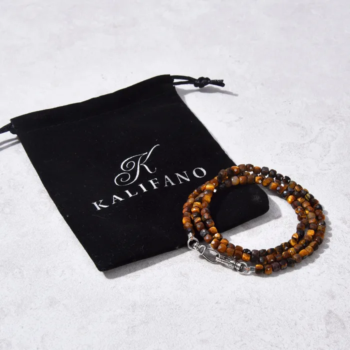 4mm Tiger Eye Faceted Cube 21 Necklace Multi wrap Bracelet KALIFANO Bracelets