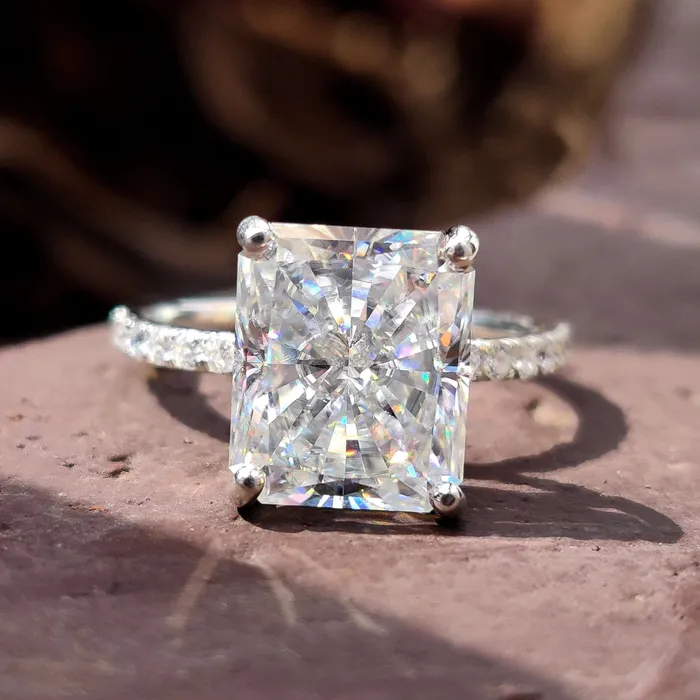 594 TCW Radiant Cut Colorless Moissanite Engagement Ring Diamondrensu Rings 594 TCW Radiant Cut Colorless Moissanite Engagement Ring Diamondrensu Rings