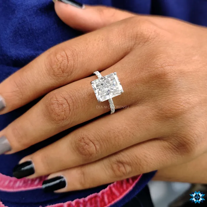 594 TCW Radiant Cut Colorless Moissanite Engagement Ring Diamondrensu Rings 594 TCW Radiant Cut Colorless Moissanite Engagement Ring Diamondrensu Rings