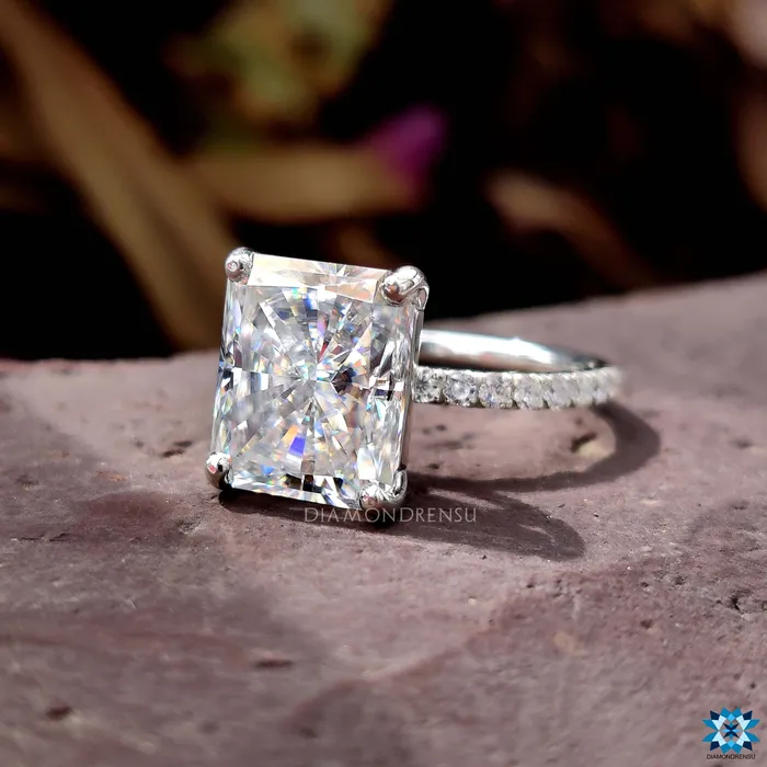 594 TCW Radiant Cut Colorless Moissanite Engagement Ring Diamondrensu Rings 594 TCW Radiant Cut Colorless Moissanite Engagement Ring Diamondrensu Rings