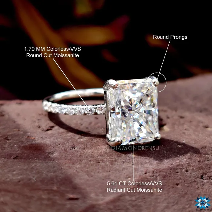 594 TCW Radiant Cut Colorless Moissanite Engagement Ring Diamondrensu Rings 594 TCW Radiant Cut Colorless Moissanite Engagement Ring Diamondrensu Rings