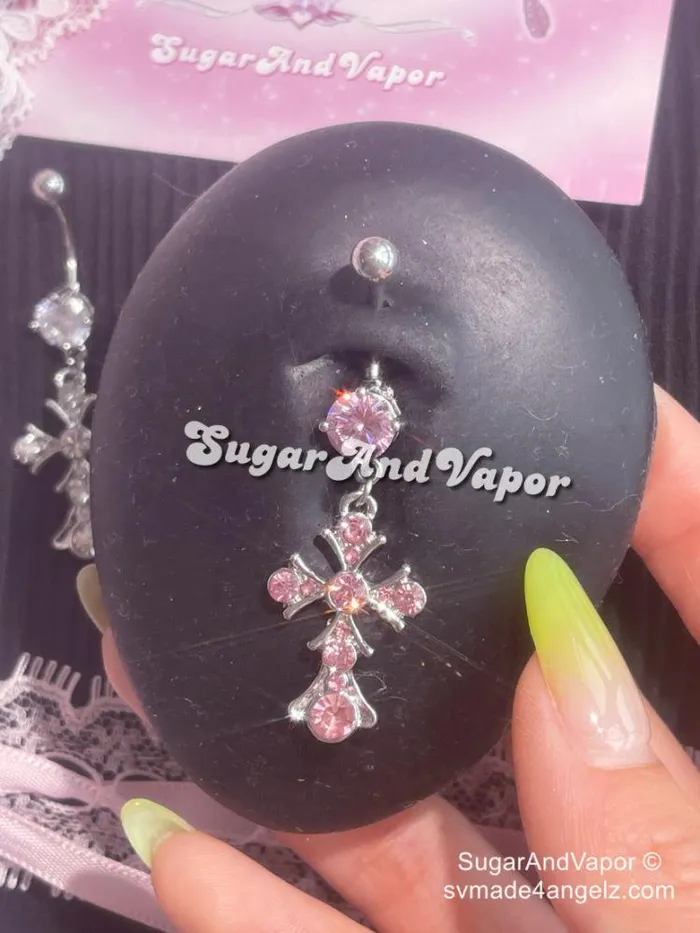 Bling Rococo Cross Belly Button Ring SugarAndVapor Rings