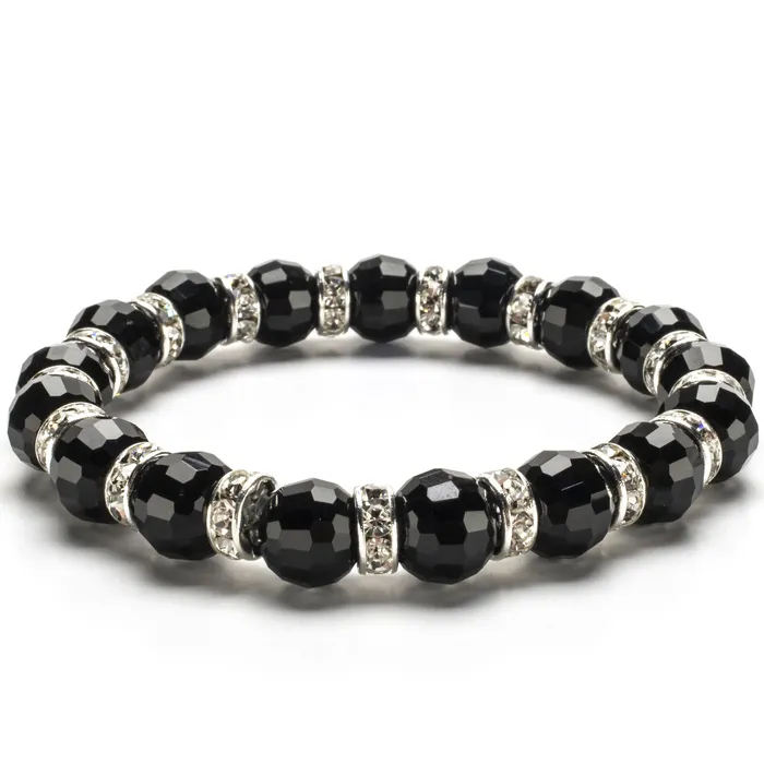 Bracelets Alexander Kalifano Black Jet Gorgeous Glass Bracelet with Cubic Zirconia Crystals