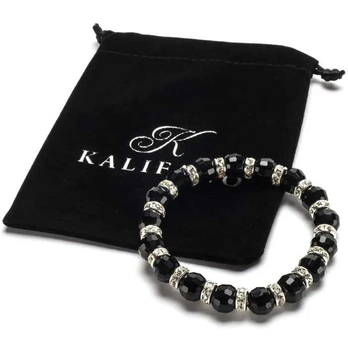 Bracelets Alexander Kalifano Black Jet Gorgeous Glass Bracelet with Cubic Zirconia Crystals