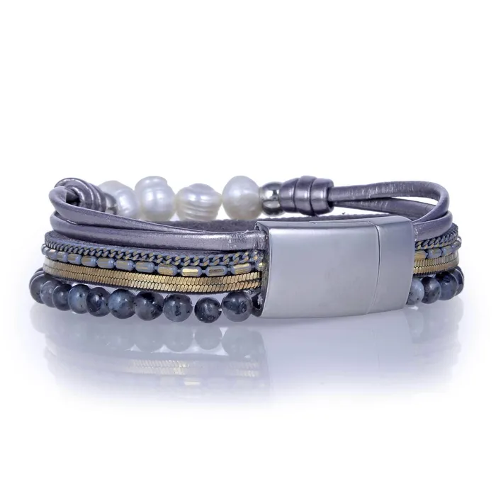Bracelets Alexander Kalifano Short Multiple Strand Bracelet Gray With Magnetic Clasp