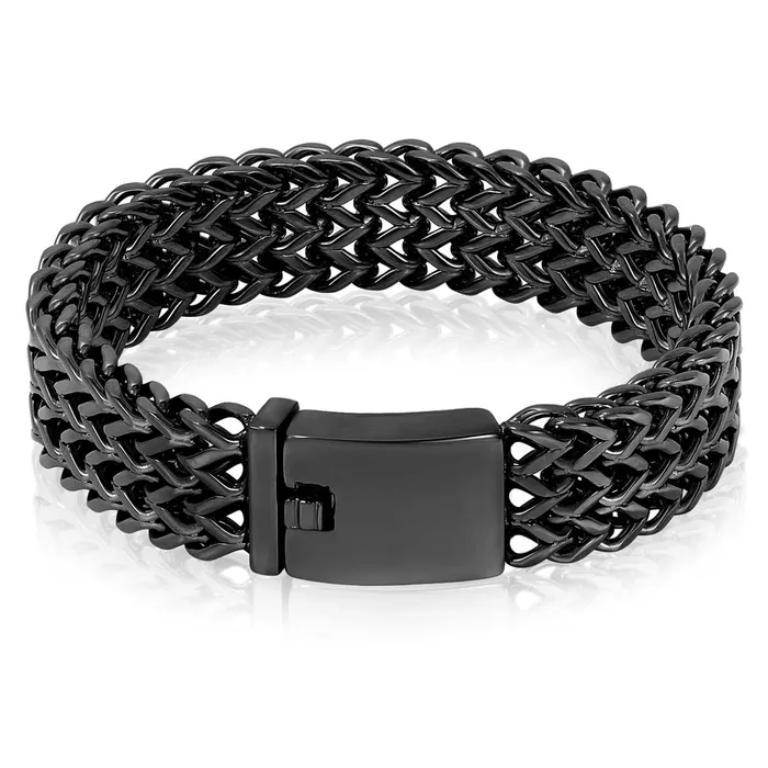 Bracelets Crucible Black Plated Three Row Franco Bracelet 18mm Wide Invicta Jewelry