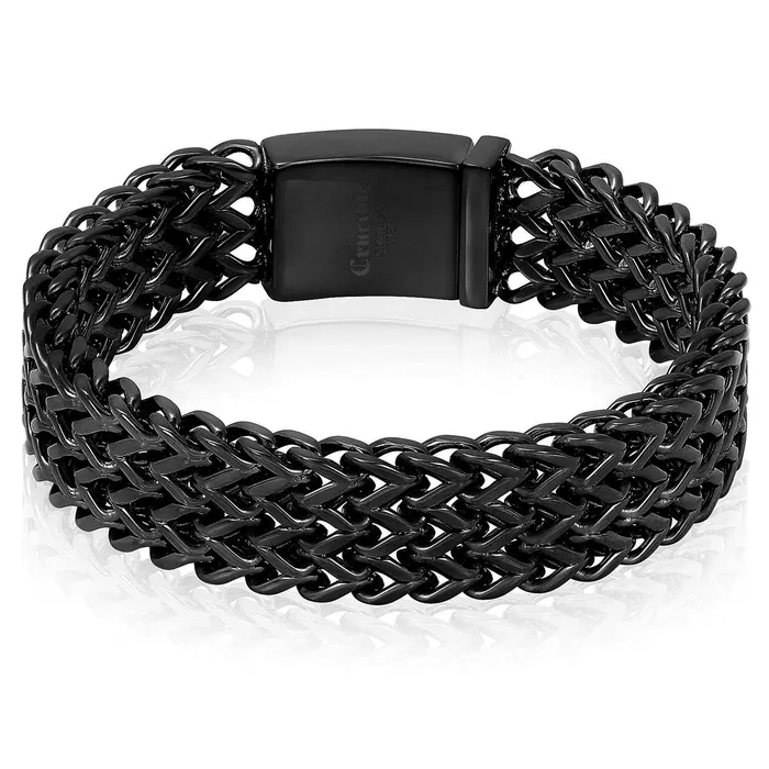 Bracelets Crucible Black Plated Three Row Franco Bracelet 18mm Wide Invicta Jewelry