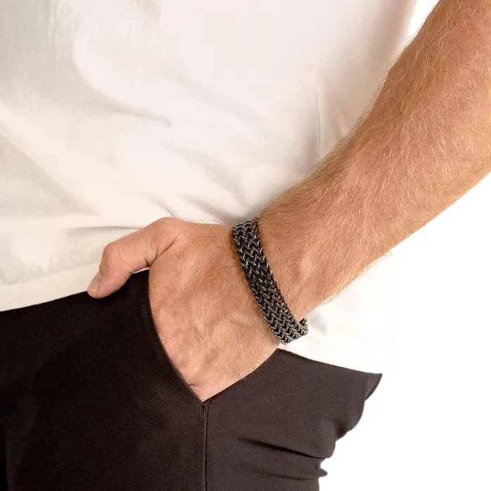 Bracelets Crucible Black Plated Three Row Franco Bracelet 18mm Wide Invicta Jewelry