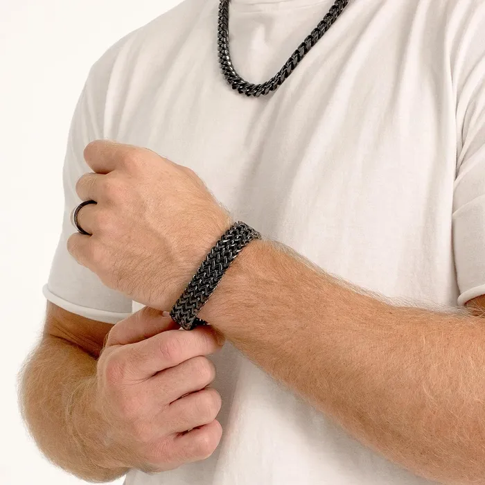 Bracelets Crucible Black Plated Three Row Franco Bracelet 18mm Wide Invicta Jewelry