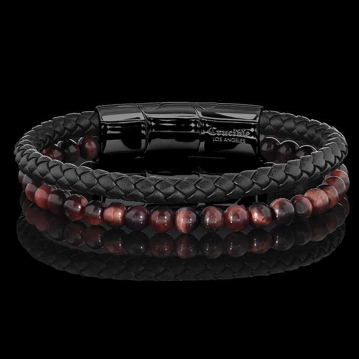 Bracelets Invicta Jewelry Crucible Red Tiger Eye Stone Bead and Leather Bracelet 825 05 Ext Bracelets Invicta Jewelry Crucible Red Tiger Eye Stone Bead and Leather Bracelet 825 05 Ext