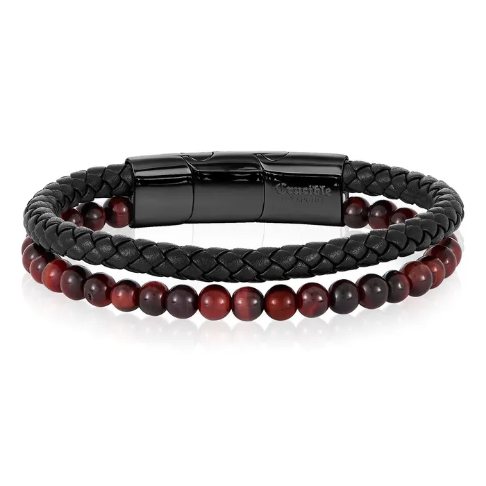 Bracelets Invicta Jewelry Crucible Red Tiger Eye Stone Bead and Leather Bracelet 825 05 Ext