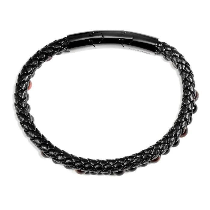 Bracelets Invicta Jewelry Crucible Red Tiger Eye Stone Bead and Leather Bracelet 825 05 Ext