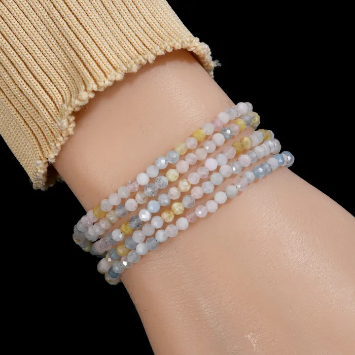 Bracelets KALIFANO 3mm Morganite Faceted 31 Necklace Multi Wrap Bracelet