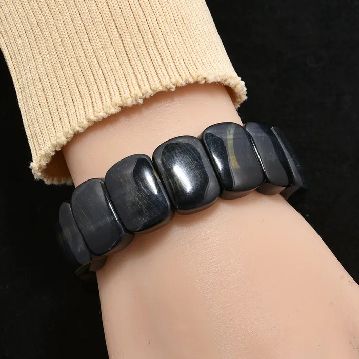 Bracelets Kalifano Blue Tiger Eye 20mm Beads Gemstone Elastic Bracelet