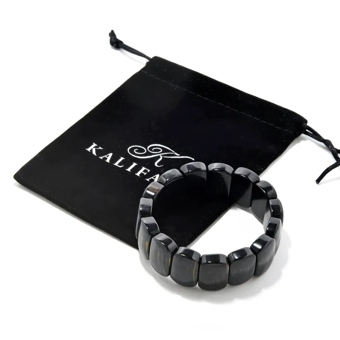 Bracelets Kalifano Blue Tiger Eye 20mm Beads Gemstone Elastic Bracelet