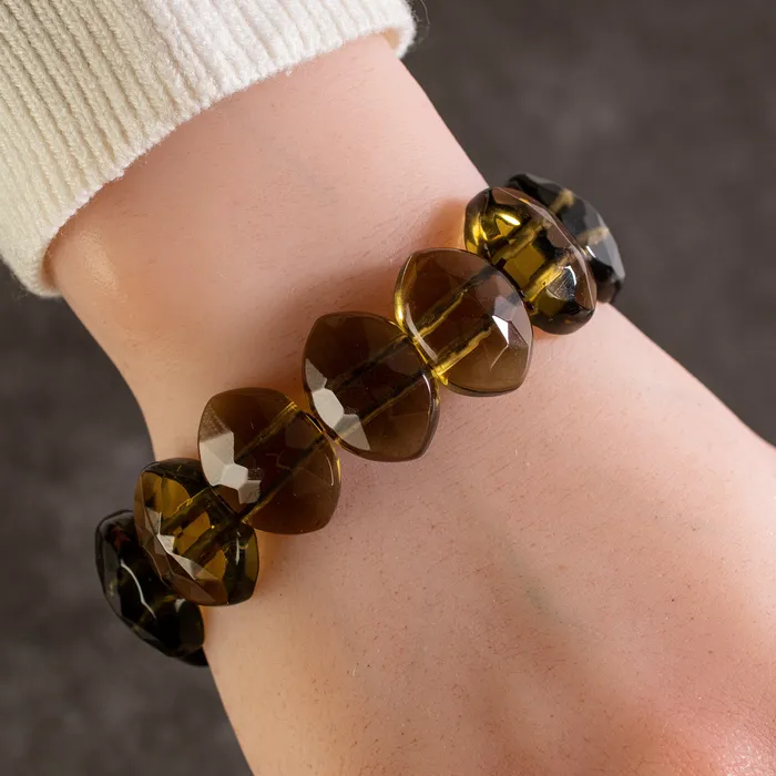 Bracelets Kalifano Diamond Shape Smokey Quartz Faceted Gemstone Elastic Bracelet Bracelets Kalifano Diamond Shape Smokey Quartz Faceted Gemstone Elastic Bracelet