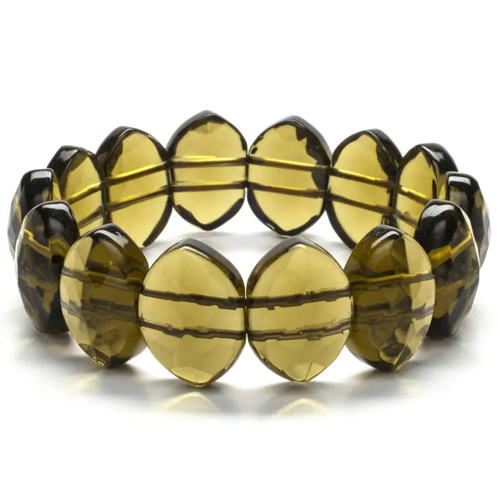 Bracelets Kalifano Diamond Shape Smokey Quartz Faceted Gemstone Elastic Bracelet