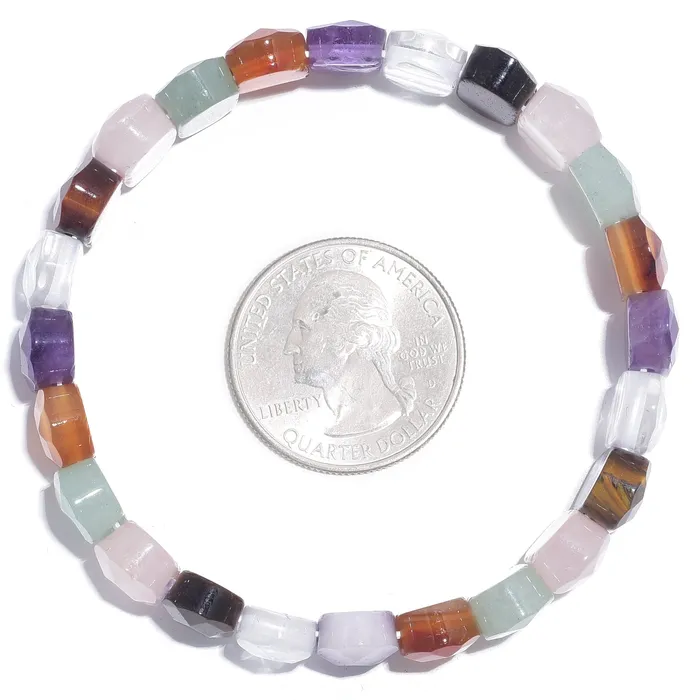 Bracelets Kalifano Multi Gemstone Oval Faceted Natural Gemstone Elastic Bracelet