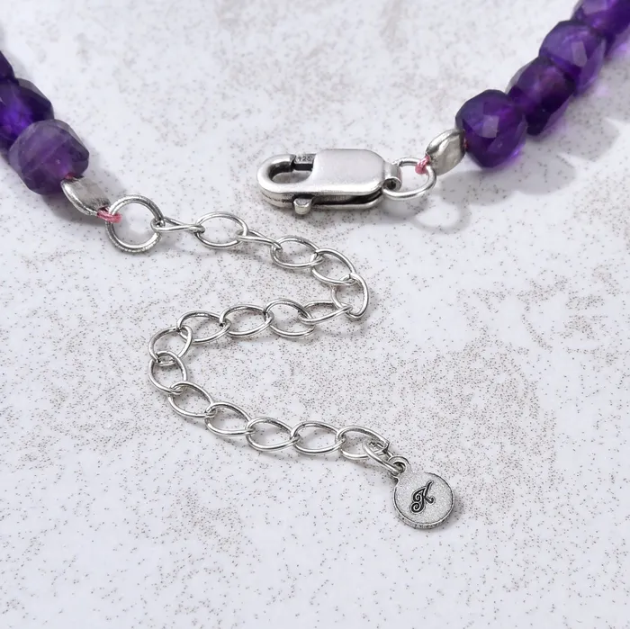 Bracelets KALIFANO Natural Amethyst Faceted 4mm Barrel Bracelet with Sterling Silver Extender
