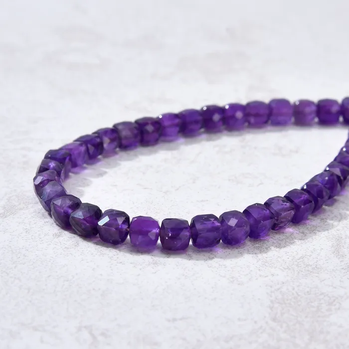 Bracelets KALIFANO Natural Amethyst Faceted 4mm Barrel Bracelet with Sterling Silver Extender