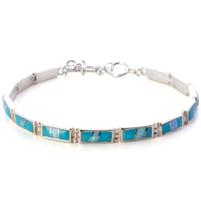 Bracelets Kalifano Turquoise Rectangular 925 Sterling Silver Bracelet USA Handmade with Opal Accent Bracelets Kalifano Turquoise Rectangular 925 Sterling Silver Bracelet USA Handmade with Opal Accent