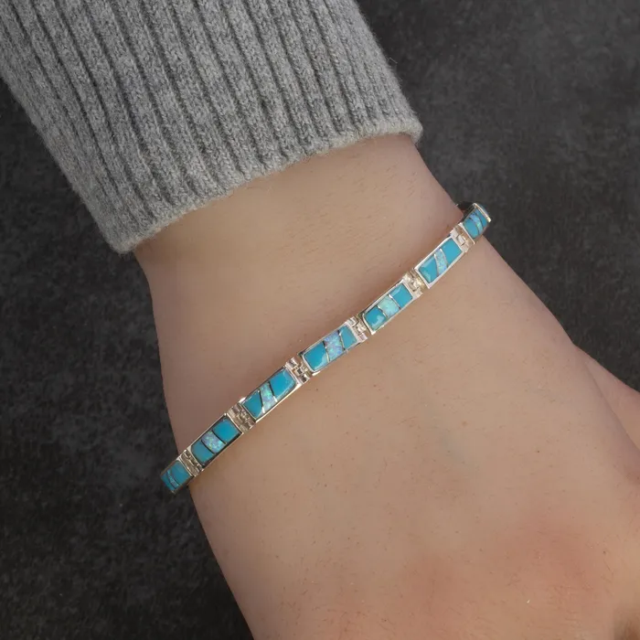 Bracelets Kalifano Turquoise Rectangular 925 Sterling Silver Bracelet USA Handmade with Opal Accent